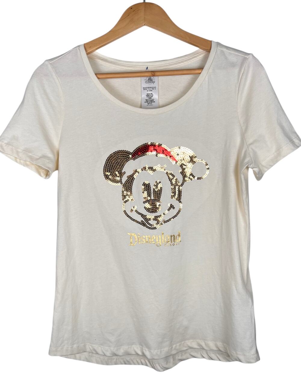 Disney Womens Minnie Mouse Sequin Holiday Short Sleeve T-Shirt White XS